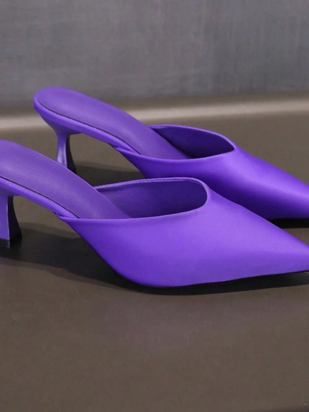 Purple Elegant Women's Pointed Toe Slip-On High Heel Mule Sandals